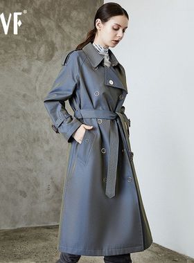 DFVF伊元素变色龙风衣女2023春秋新款通勤英伦金属扣加长款风衣女