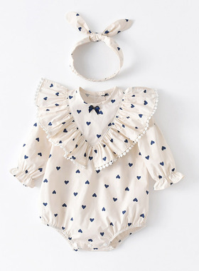 婴儿包屁衣秋装女宝宝连体超萌甜美小公主套装满月百天礼服爬爬服