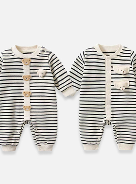 婴儿衣服秋装宝宝连体衣满月百天超萌可爱外出哈衣春秋新生儿爬服