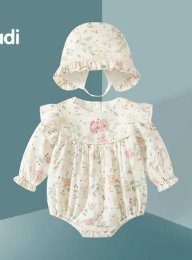 婴儿衣服春装新生儿2026新款连体衣长袖纯棉女宝宝可爱包屁衣春季