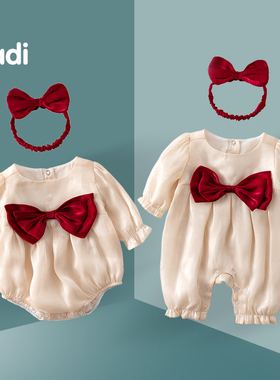 双胞胎姐妹装秋季婴儿衣服满月哈衣百天周岁抓周宴礼服公主连体衣