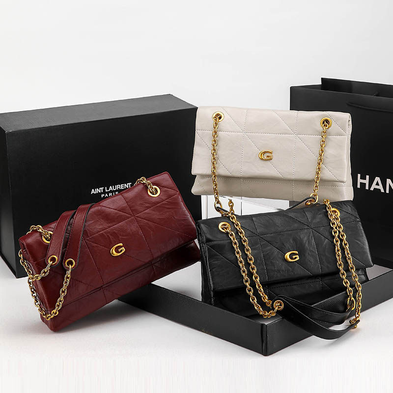 包包真皮潮流轻奢2025新款小包精致菱格绣花单肩手提斜挎链条包