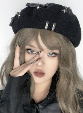 Broken bone原创 亚文化甜酷小众设计破碎感五角星毛呢秋冬贝雷帽