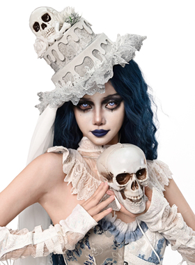 Broken bone原创 僵尸新娘亚文化欧式设计感蛋糕骷髅头礼帽帽子