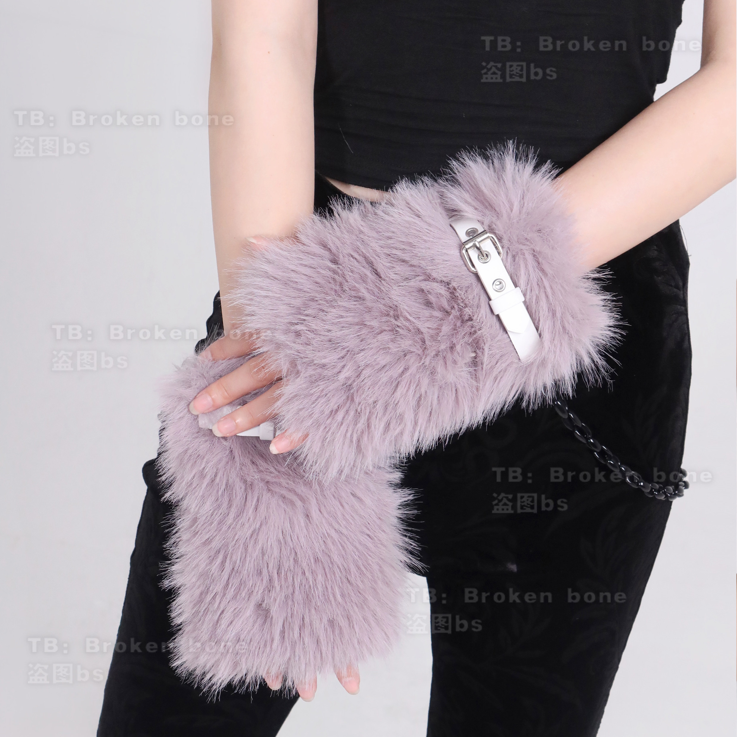 BROKEN BONE ORIGINAL HOT GIRL ELEMENT PUNK STYLE SOLID COLOR FURRY FINGERLESS LONG HAIR SLEEVES TO KEEP WARM IN WINTER
