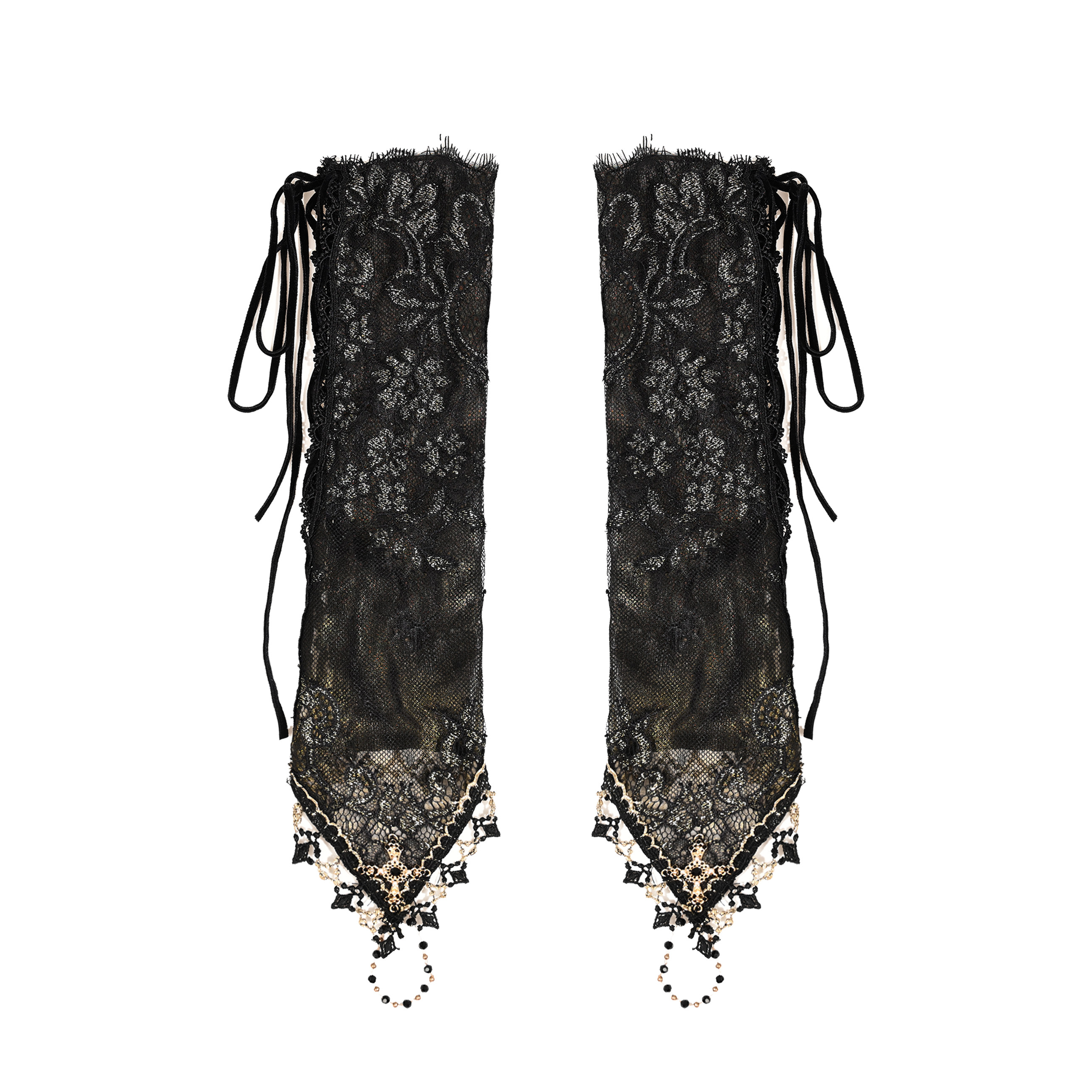 BROKEN BONE ORIGINAL DARK GOTHIC DOUBLE LACE STRAP ADJUSTABLE FINGERLESS CROSS GLOVE CUFFS