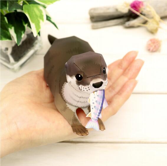 儿童手工折纸diy拼装立体3d纸质模型卡通仿真小动物水獭摆件制作