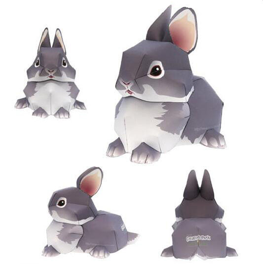 儿童手工折纸diy拼装立体纸质模型仿真动物小兔子小灰兔野兔制作