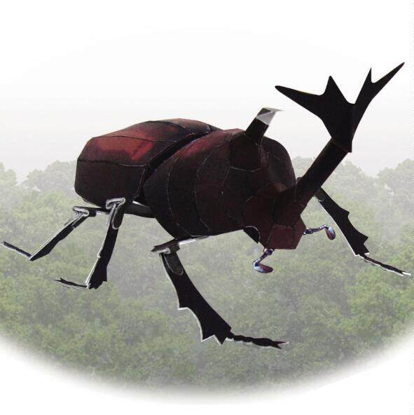 儿童手工折纸diy拼装立体3d纸质模型热带雨林昆虫独角仙甲虫制作