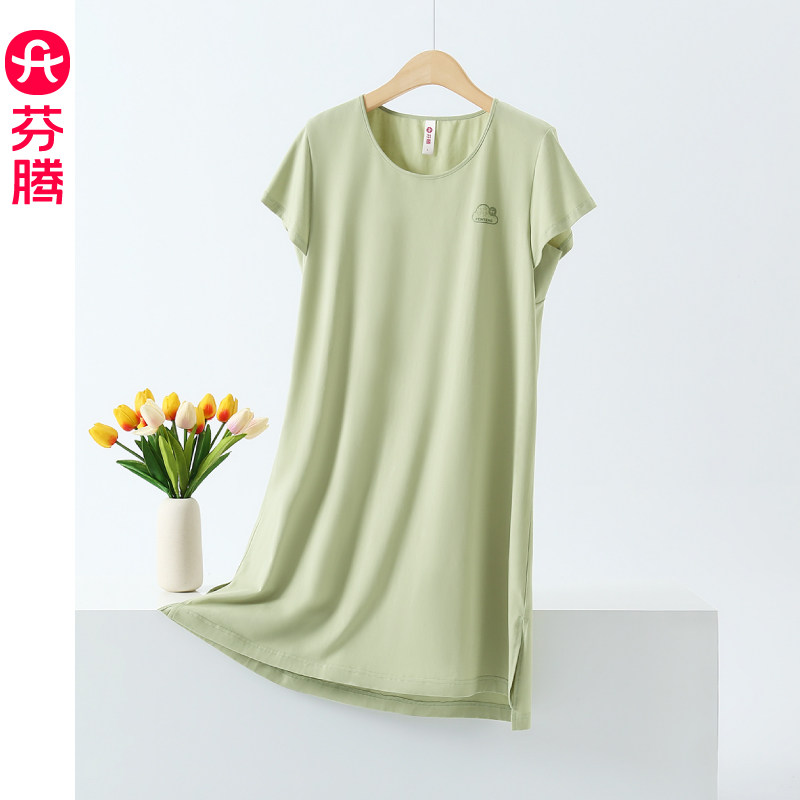 芬腾纯棉短袖睡裙简约女夏季亲肤透气宽松薄款凉感家居服大码睡衣