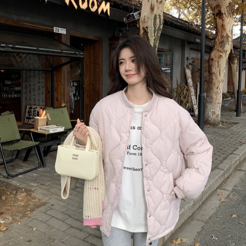 新款2025女棒球服羽绒棉服外套韩版菱格显瘦保暖短款宽松