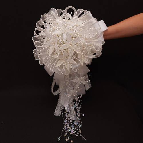 新娘结婚珍珠手捧花婚纱权杖diy手工材料包高级水钻链饰品蕾丝