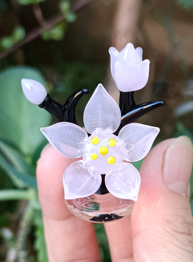 创意手工樱花粉小花琉璃工艺品  办公桌面茶宠装饰玻璃小摆件礼物