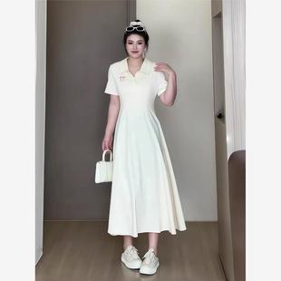 微胖mm高级感收腰显瘦a字裙 大码 女装 学院风polo领短袖 连衣裙夏季