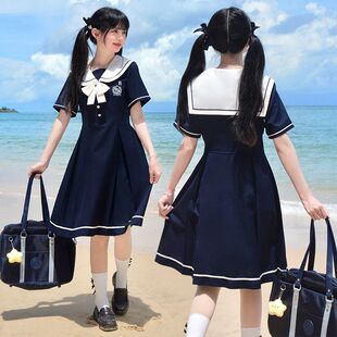 学生海军裙子水手服 月入星河学院少女日系甜美收腰连衣裙夏季