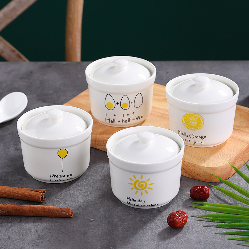 卡通宝宝蒸蛋羹碗辅食碗带盖小号陶瓷炖盅隔水炖微波炉一人份