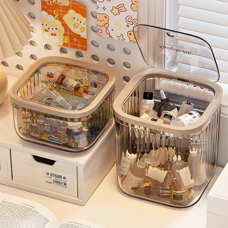 桌面收纳盒化妆品次抛精华护肤品盒子透明带盖整理盒高级感置物架