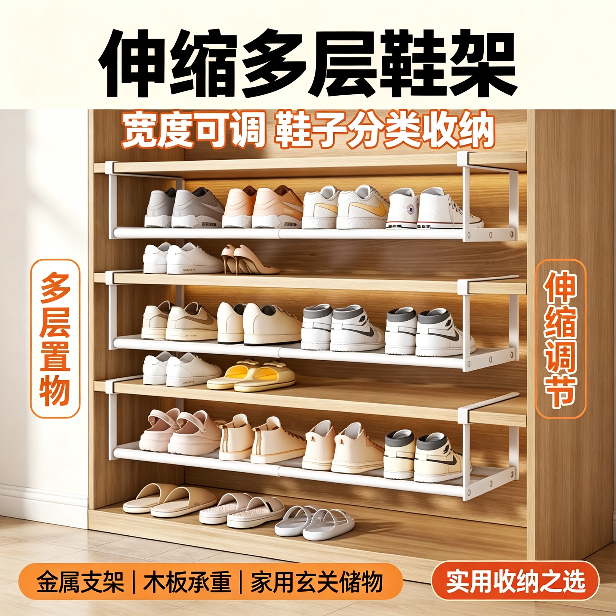 鞋柜内挂伸缩分层拖鞋收纳架