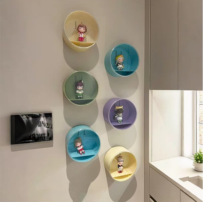 圆形透明手办收纳盒挂墙亚克力盲盒展示盒壁挂摆件公仔收纳展示架