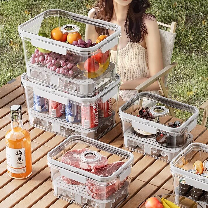 露营野餐食物盒手提便携保鲜盒水果饮料冰镇收纳盒户外收纳箱冰箱