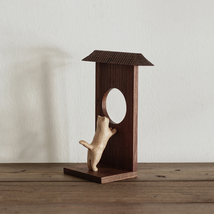 〈与猫共生051〉原创纯手工中式创意家居木猫摆件|泽无木作