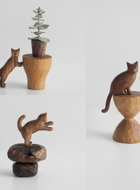 〈与猫共生 修复三〉原创纯手工雕刻创意家居木猫摆件泽无木作