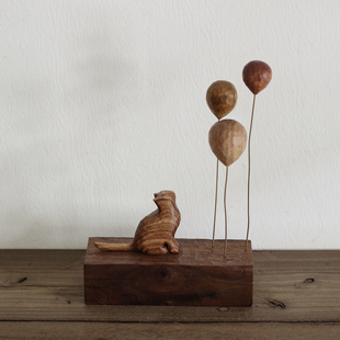 〈与猫共生015〉原创纯手工创意家居气球木猫摆件|泽无木作