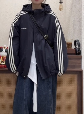 【小惜亦】秋冬新款宽松时尚百搭加棉连帽冲锋衣70044