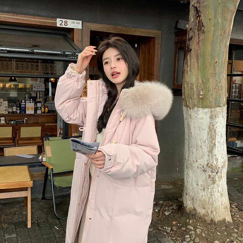 蔻朵希2023冬季狐狸毛领新中长款羽绒服女韩版设计感冬季加厚过膝