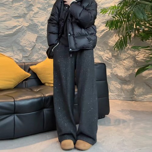 加绒加厚潮流休闲撒银弯刀裤