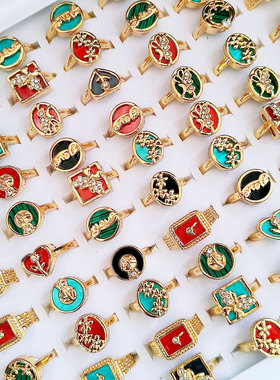 复古彩色板材合金宝石戒指套装