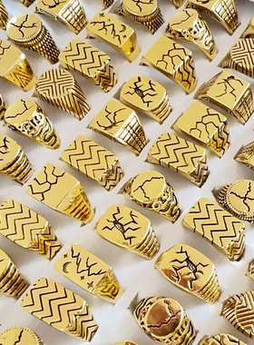 欧美裂纹男士戒指电镀古金