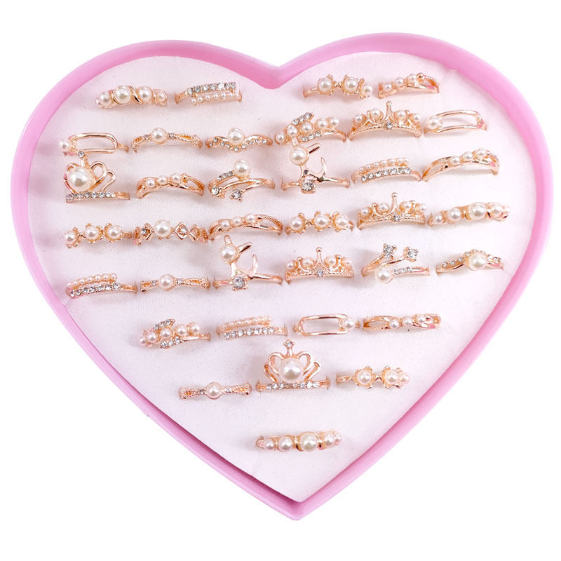 韩版镶钻珍珠戒指皇冠麋鹿学生食指指环义乌一元商品地摊夜市饰品