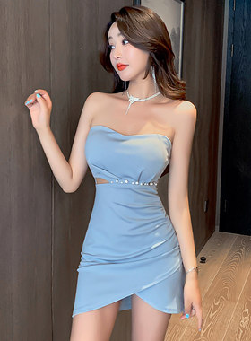 夏款裙子女2024年新款时尚夜店小个子紧身包臀裙子法式裹胸连衣裙