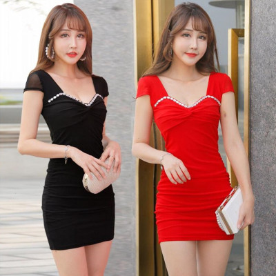 夜场桑拿足浴技师工作服女夏2024新款低胸修身性感连衣裙大码女装