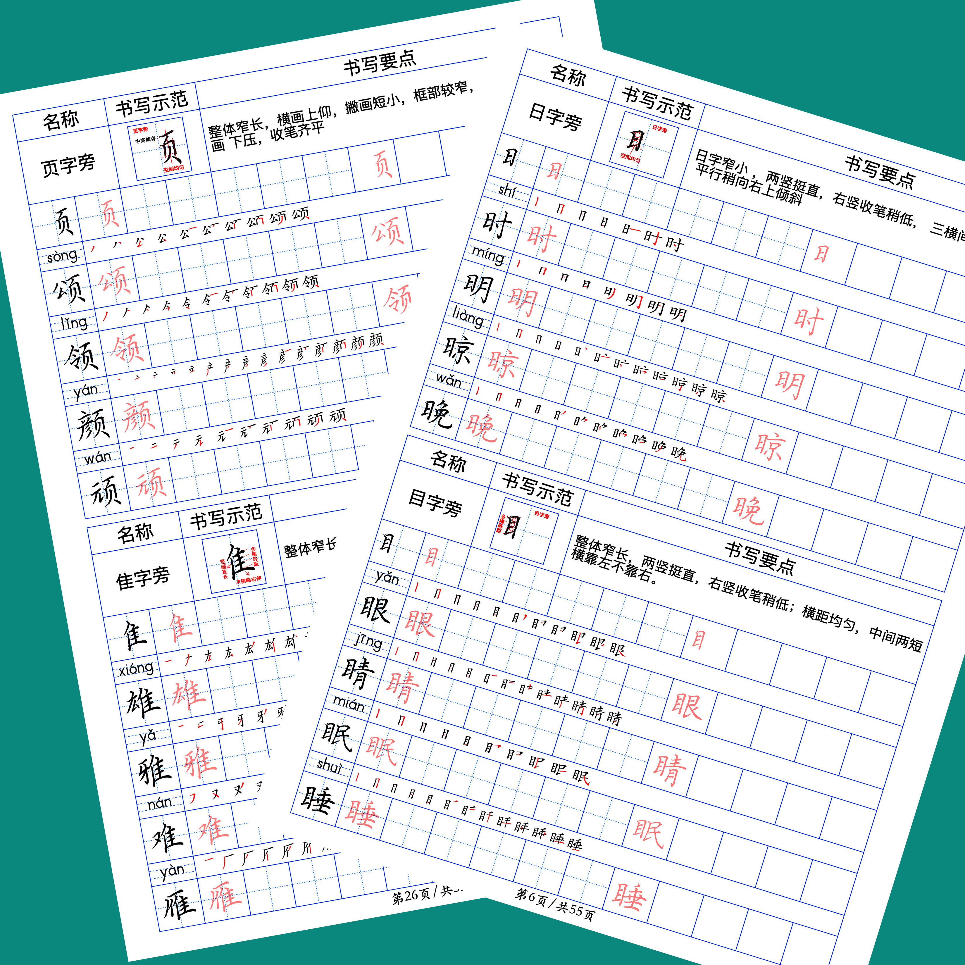偏旁部首横款硬笔书法规范字教培机构孩子成人练字描红临摹练字帖