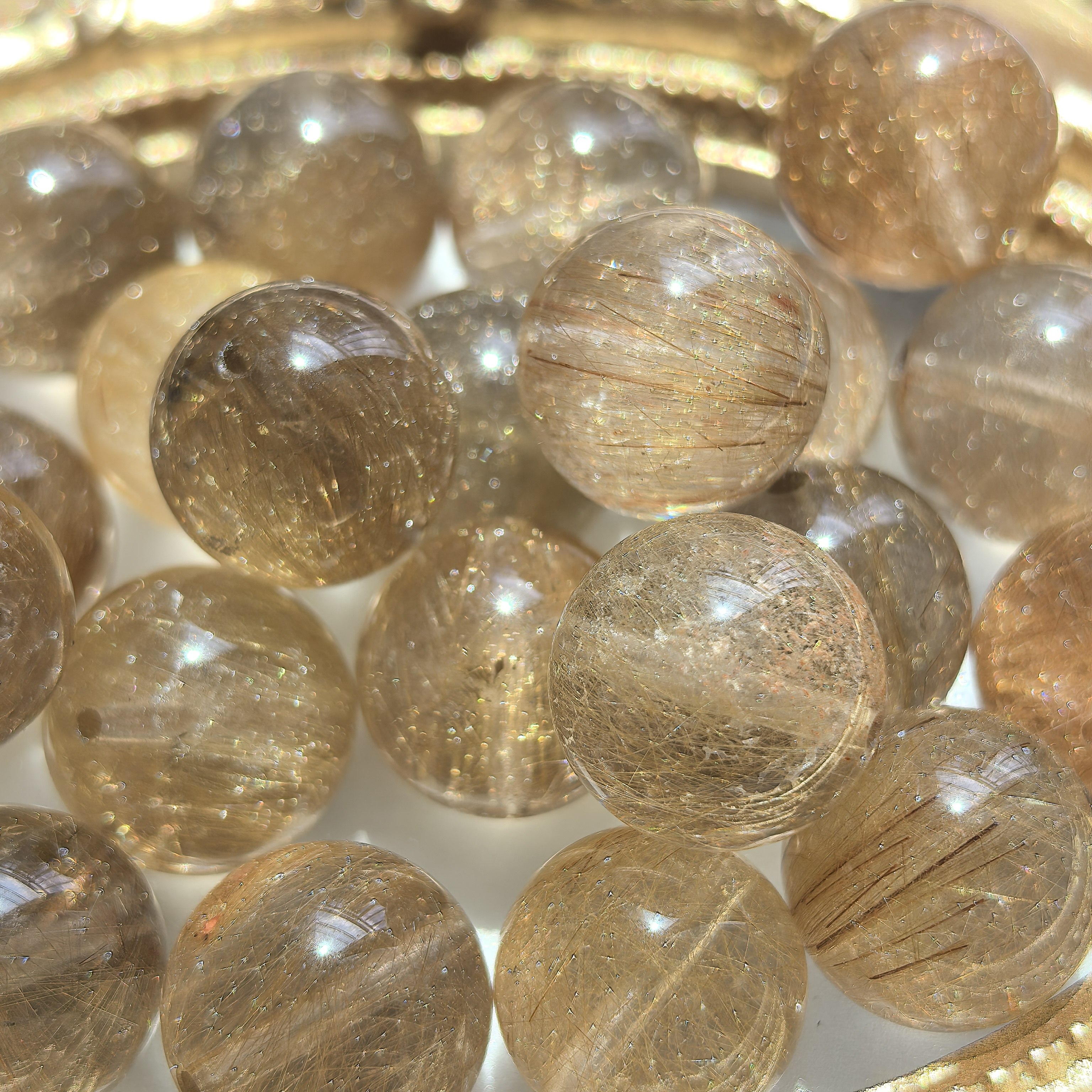【收藏级】天然魔鬼金发晶散珠维纳斯金发晶单珠DIY水晶多宝配珠