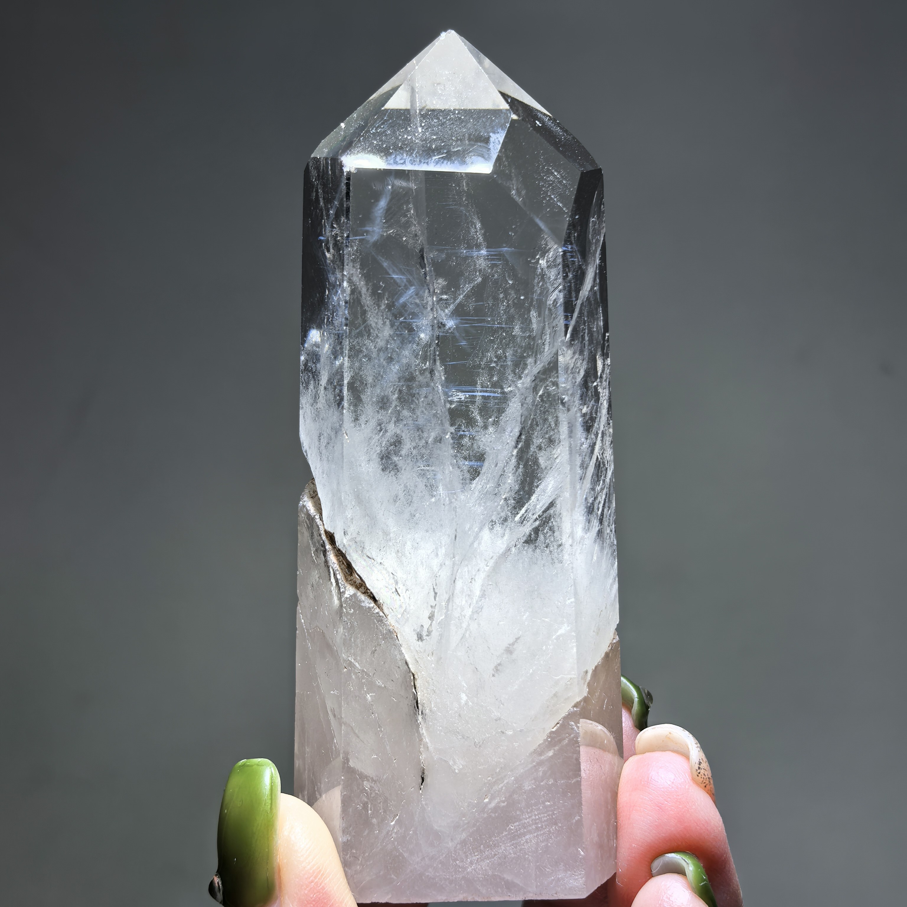 【原矿晶柱】天然白水晶（带蓝针）单尖水晶柱原石摆件原矿无优化
