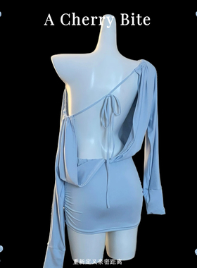 【樱桃慕斯】性感人妻一字肩连衣包臀裙露背绑带情调约会战袍睡裙