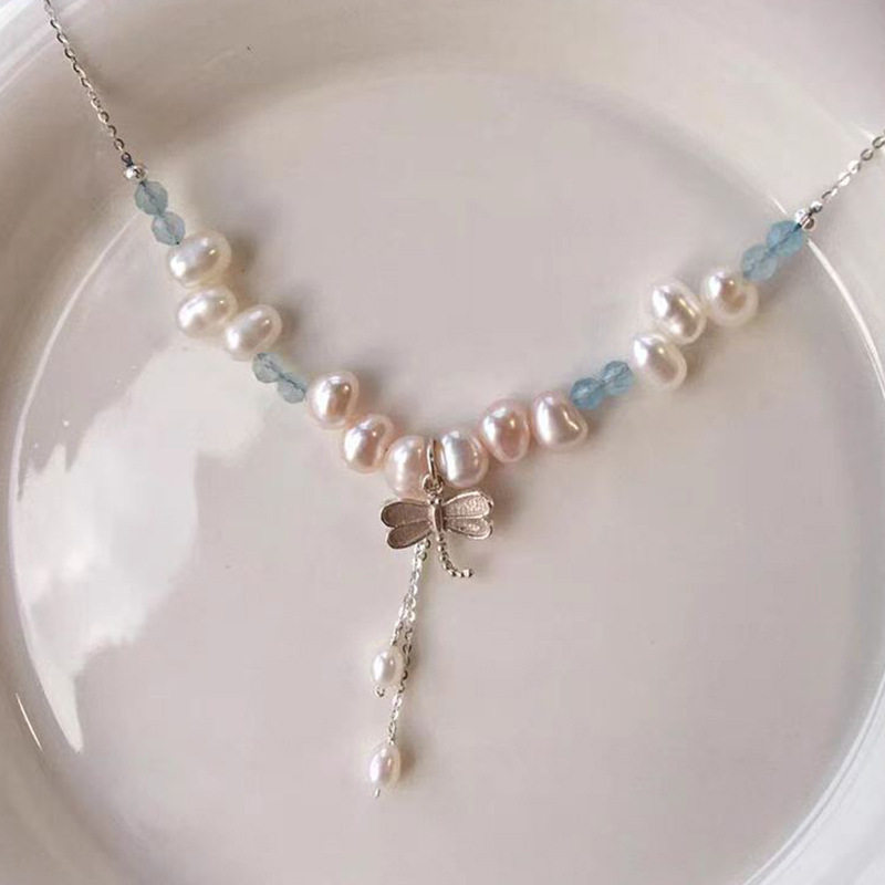 法式复古蜻蜓海蓝宝项链2025新款简约气质个性小众清新百搭锁骨链