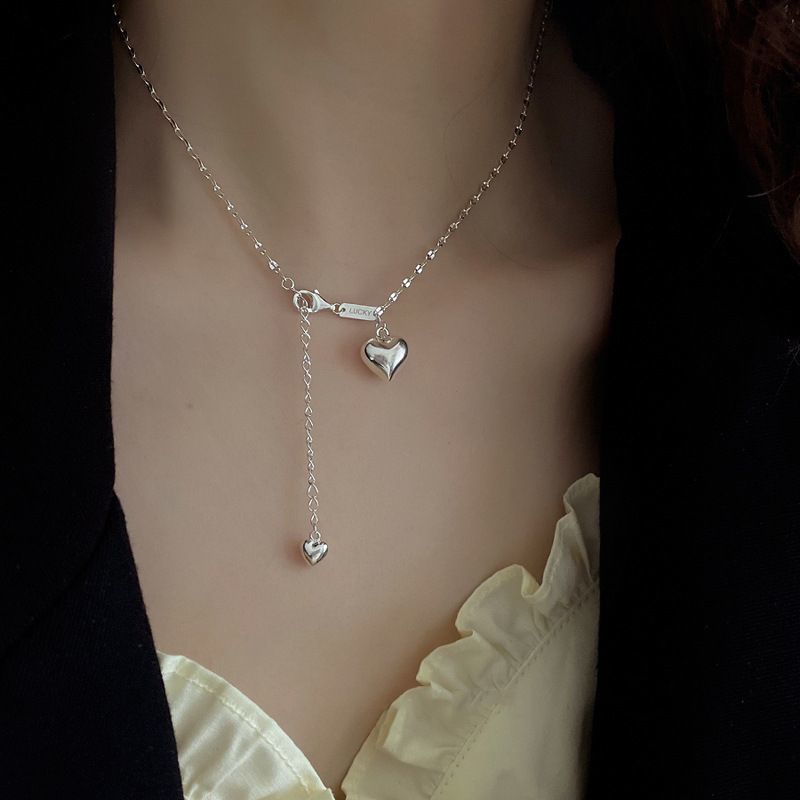 新款2025纯女气质简约爱心短款颈链冷淡风锁骨链轻奢新款银项链