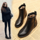 平底靴女2025冬季 皮靴子 加绒厚女鞋 新款 低跟粗跟防滑马丁靴33小码