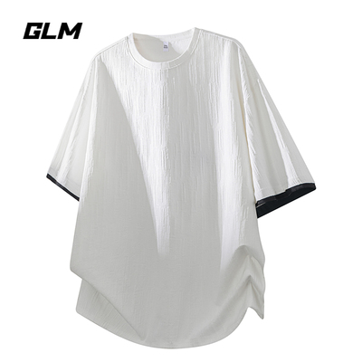 GLM美式撞色拼接短袖T恤男夏季潮牌宽松透气休闲百搭潮牌重磅上衣