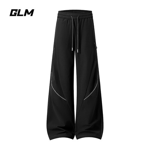GLM潮牌明线拼接阔腿休闲裤男2026秋季新款宽松百搭直筒运动长裤