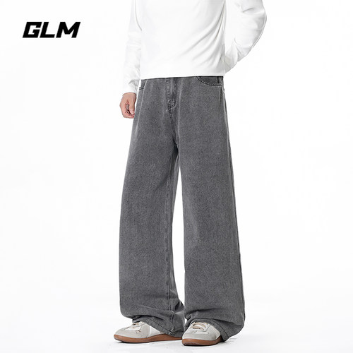 GLM美式复古简约阔腿牛仔裤男2026秋季宽松百搭直筒潮流休闲长裤