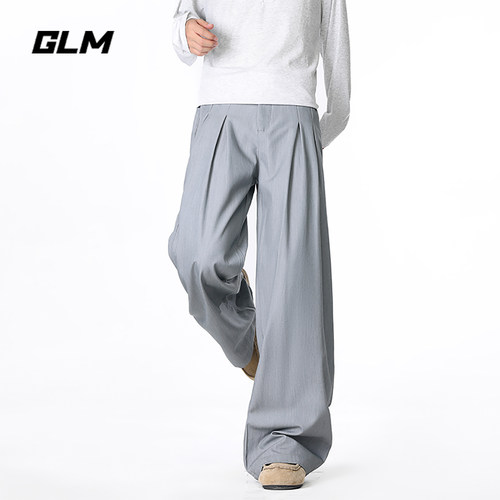 GLM老钱风垂感阔腿休闲裤男款秋季宽松打褶直筒西裤潮流百搭长裤