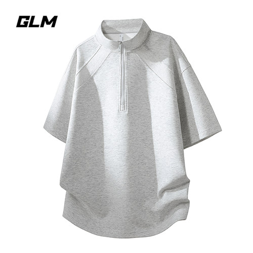GLM官方正品立领半拉链短袖T恤男夏季潮流宽松休闲运动风半袖上衣