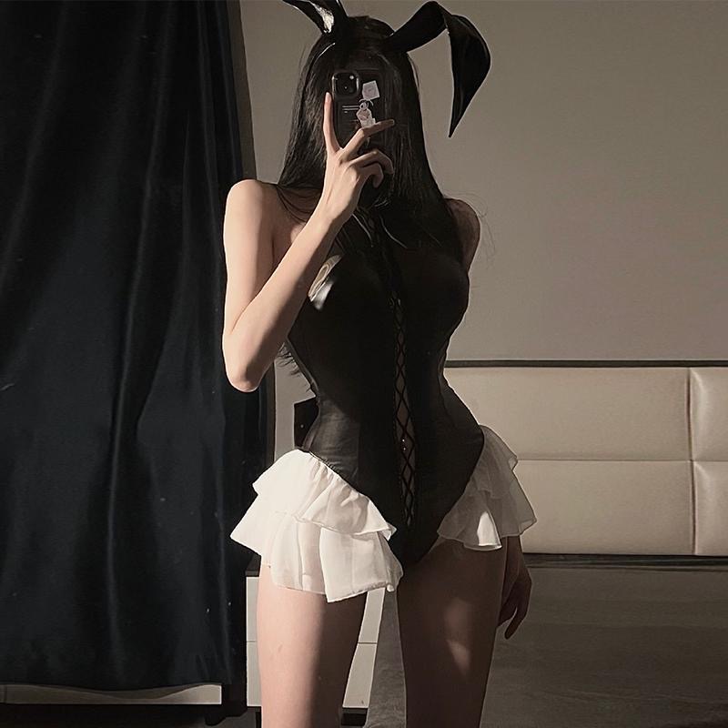 妖精喵绑带漆皮连体衣纱裙