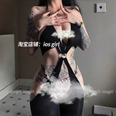 iosgirl赴约恋人 性感风黑色连体袜交叉镂空黑色撕衣丝袜