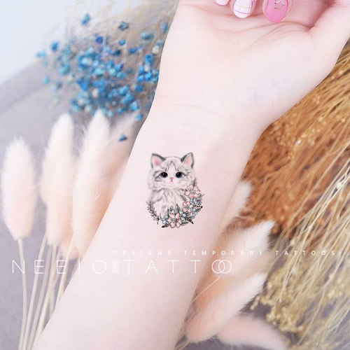 neeio纹身贴 迷你小布偶猫 卡通可爱猫咪清新少女心小图案 防水女